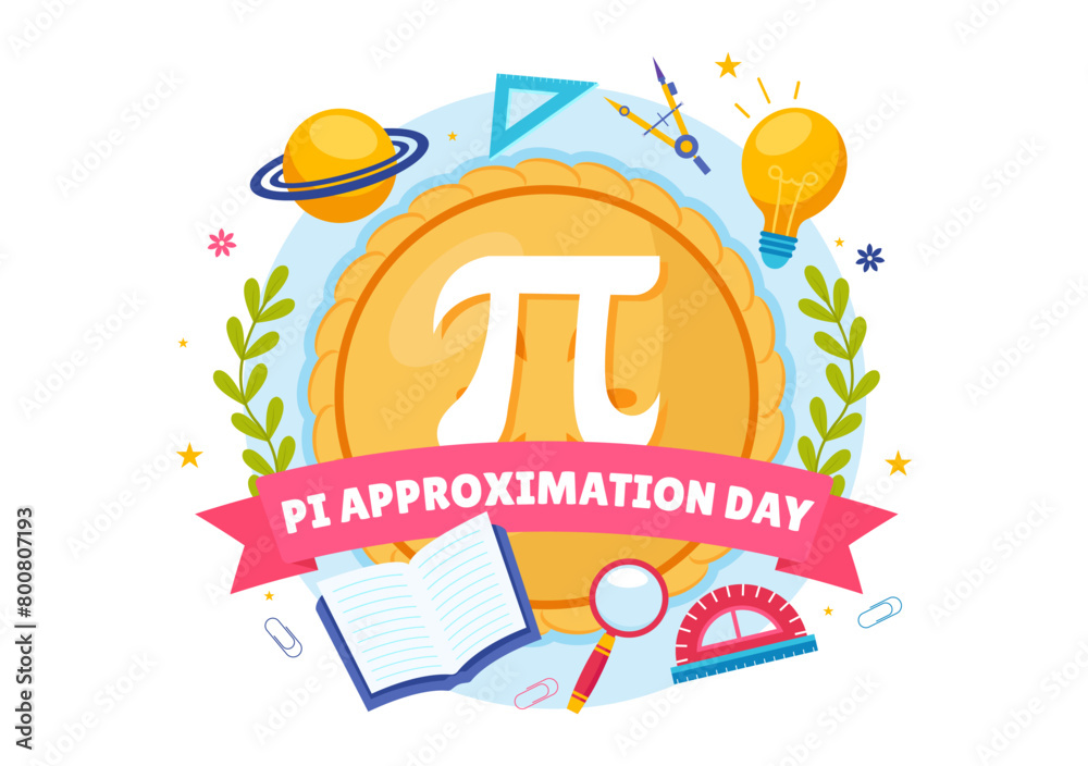 Pi Approximation Day Vector Illustration on July 22 with Mathematical Constants, Greek Letters or Baked Sweet Pie in Flat Cartoon Background