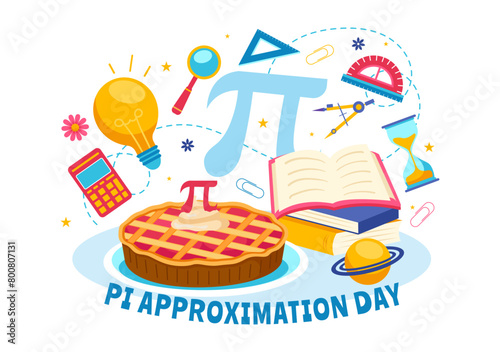 Pi Approximation Day Vector Illustration on July 22 with Mathematical Constants, Greek Letters or Baked Sweet Pie in Flat Cartoon Background