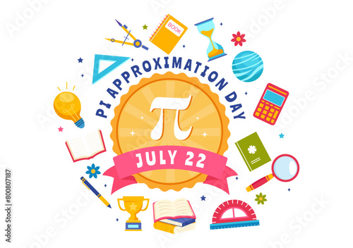 Pi Approximation Day Vector Illustration on July 22 with Mathematical Constants, Greek Letters or Baked Sweet Pie in Flat Cartoon Background