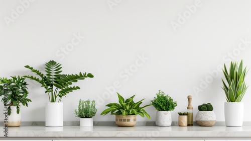 simple  modern white kitchen backsplash with green house plants