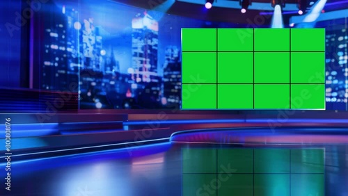 3D Virtual TV Studio News, Backdrop For TV Shows .TV On Wall.3D Virtual News Studio Background,3d illustration	
