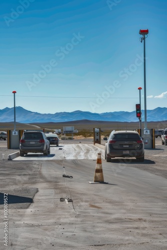 Area 51 Security Checkpoints, Where Vehicles And Personnel Undergo Rigorous Inspections Before Being Allowed Entry, Adding to The Sense of Secrecy And Intrigue, Generative AI (ID: 800809572)