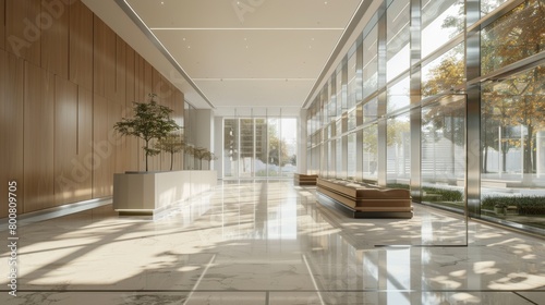 Serene Modern Lobby with Minimalist Design AI Generated.
