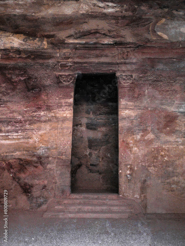 The entrance  of main facade of The Treasury Al Khazn in Petra Historical Reserve in Wadi Musa city in Jordan photo