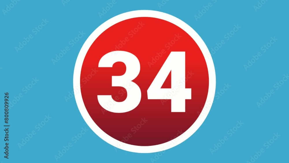 Number 34 sign symbol animation motion graphics icon on red sphere on blue background,cartoon video numbers for video elements Number 34 sign symbol animation motion graphics icon on red sphere on blue background,cartoon video numbers for video elements