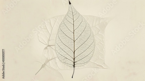 A minimalist print featuring a single leaf with delicate s and an elegant simplicity..