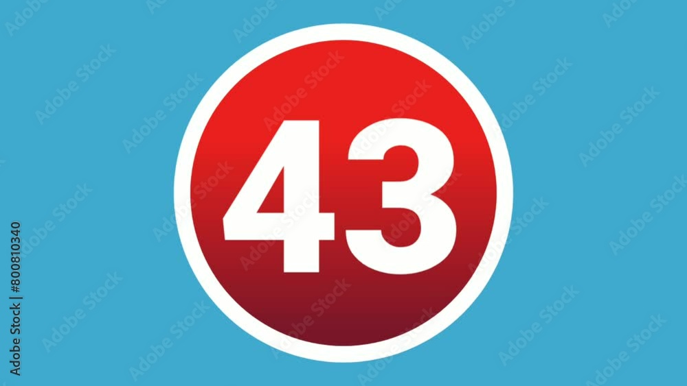 Number 43 sign symbol animation motion graphics icon on red sphere on blue background,cartoon video numbers for video elements Number 43 sign symbol animation motion graphics icon on red sphere on blue background,cartoon video numbers for video elements