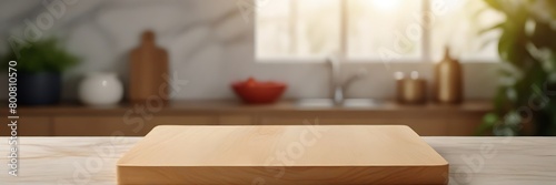Empty beautiful round wood table top counter on interior in clean and bright with shadow background,