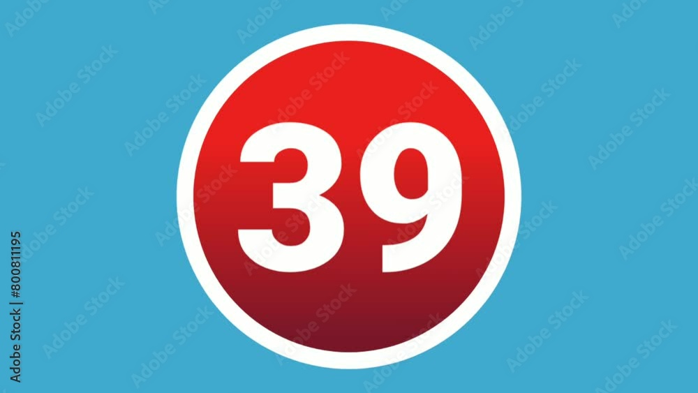 Number 39 sign symbol animation motion graphics icon on red sphere on blue background,cartoon video numbers for video elements Number 39 sign symbol animation motion graphics icon on red sphere on blue background,cartoon video numbers for video elements