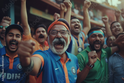 Indian people cheers and supporting team in the stadium photo