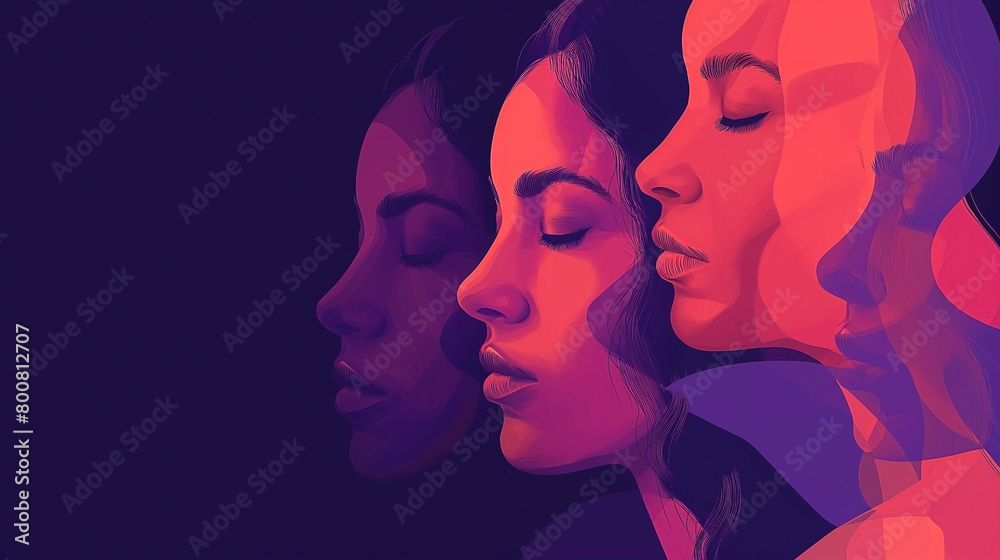 An international women's day poster has several women's faces. Landscape format. Light Background An international women's day poster has several women's faces. Landscape format. Light Background