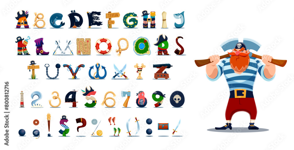 Cartoon pirate font filibuster captain typeface or piracy type with Cartoon pirate font filibuster captain typeface or piracy type with