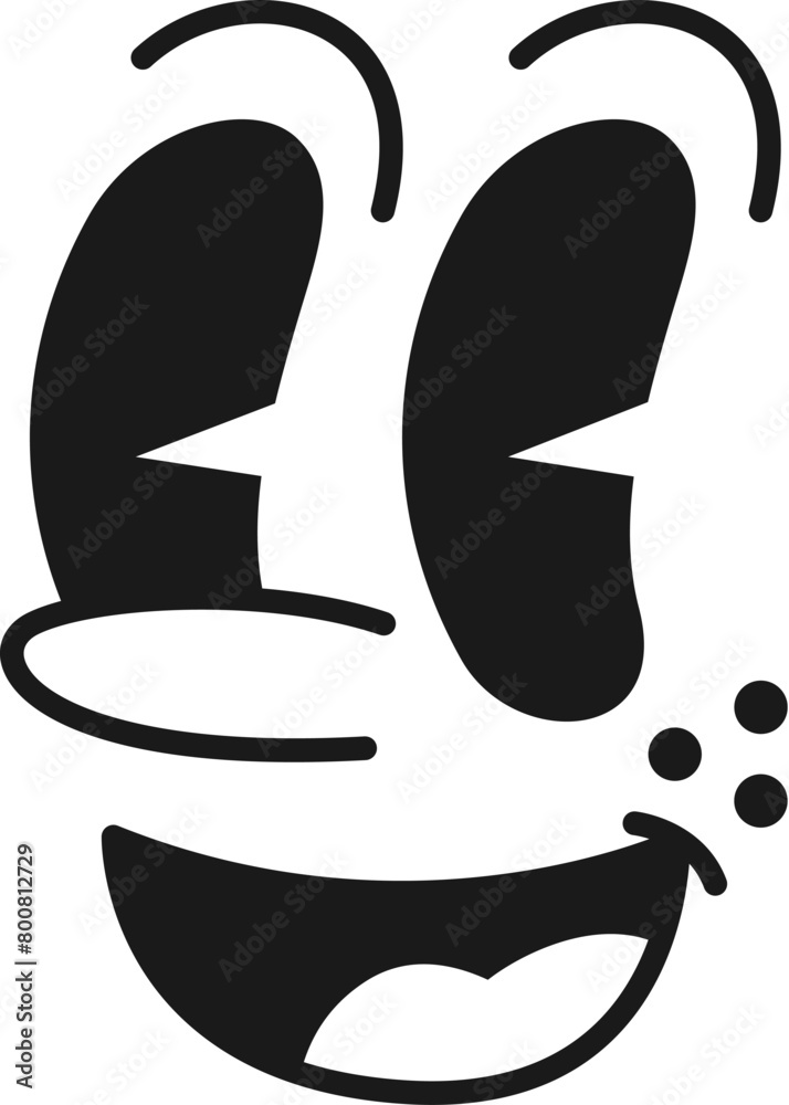 Cartoon face, groovy emoji with funny comic eyes or retro cute emoticon, vector character. Groovie smiling face with happy emotion and big goggle eyes in retro doodle line for cartoon character Cartoon face, groovy emoji with funny comic eyes or retro cute emoticon, vector character. Groovie smiling face with happy emotion and big goggle eyes in retro doodle line for cartoon character