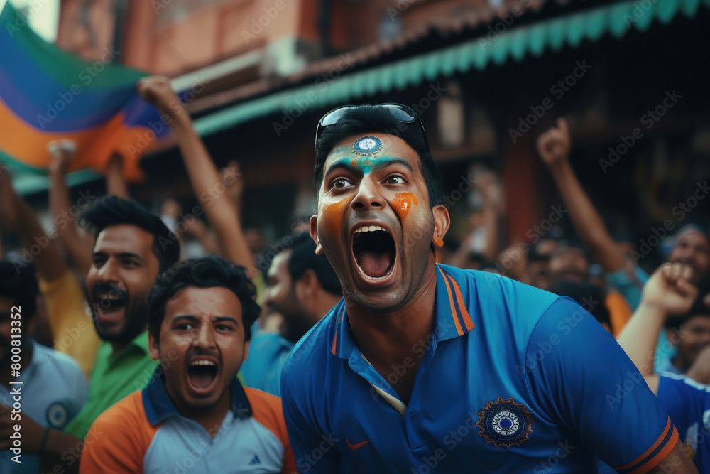 Indian people cheers and supporting team in the stadium Indian people cheers and supporting team in the stadium