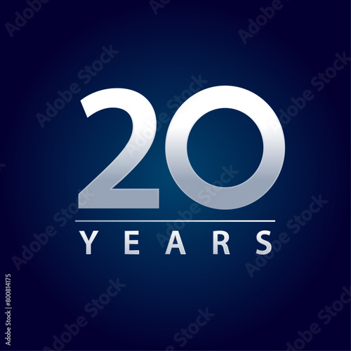 20 years blue and silver gradient for celebration, events, anniversary