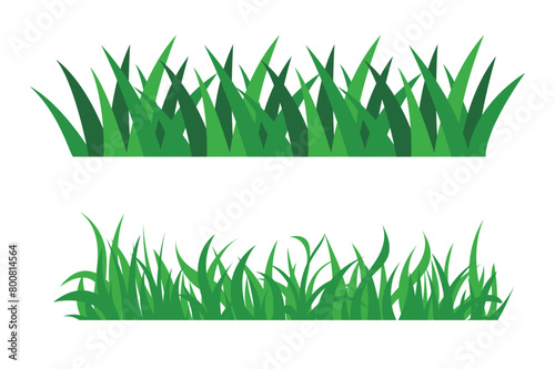 Green grass silhouette illustration lines of plants and shrubs for boarding and framing, Vector set spring field planting shapes isolated on white background