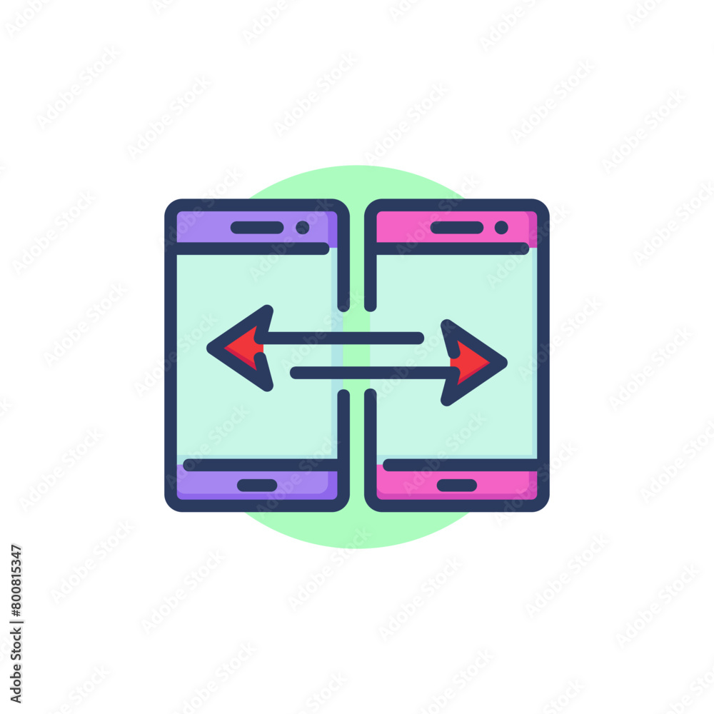 Data sync line icon. Smartphone, exchange arrows, transfer outline sign. Communication, wireless technology concept. Vector illustration for web design and apps Data sync line icon. Smartphone, exchange arrows, transfer outline sign. Communication, wireless technology concept. Vector illustration for web design and apps