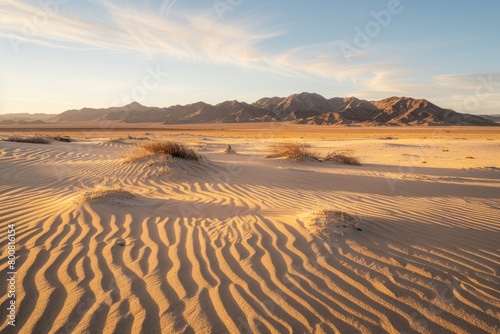 Remote Desert Landscape Surrounding Area 51, Bathed in The Golden Light of Dawn, With Shadows Stretching Across The Sand And Mountains in The Distance, Generative AI (ID: 800816154)