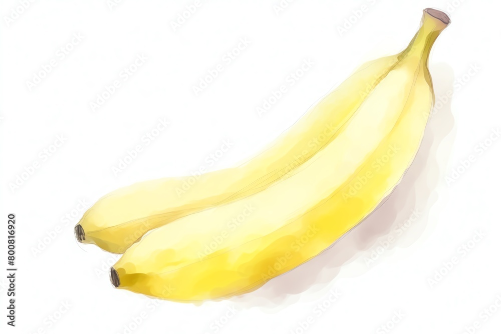 A watercolor painting of two ripe bananas. The bananas are yellow with brown spots. The background is white. A watercolor painting of two ripe bananas. The bananas are yellow with brown spots. The background is white.