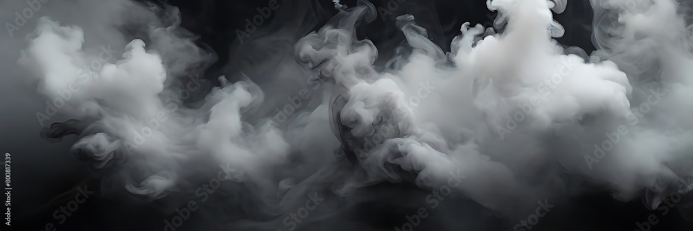 swirling blue smoke effect for a magic spell on black background with textured shapes. Abstract gray and turquoise cloudiness, mist, fog, steam or smog for a wallpaper