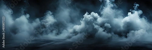 swirling blue smoke effect for a magic spell on black background with textured shapes. Abstract gray and turquoise cloudiness, mist, fog, steam or smog for a wallpaper