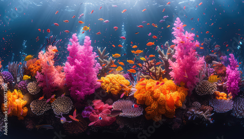 A vibrant coral reef teeming with colorful marine life. Created with Ai © Image Innovate