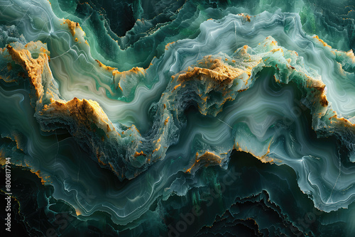 Abstract green marble background with golden veins, dark emerald and gold color. Created with Ai