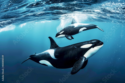 orcas in the water