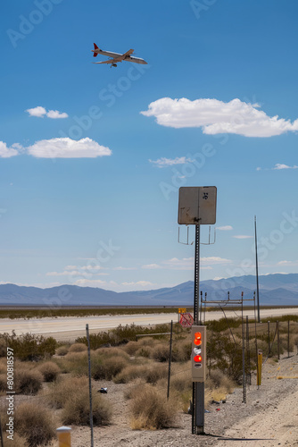 Restricted Airspace Over Area 51, With Warning Signs And Surveillance Equipment Dotting The Landscape, Conveying The Sense of Mystery And Intrigue Surrounding The Area, Generative AI (ID: 800818597)