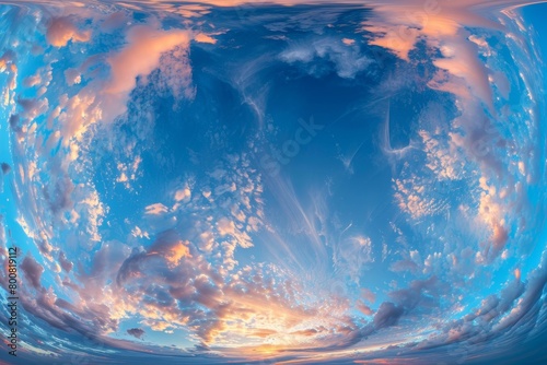 360 degree hdri panorama of evening sky with beautiful clouds for 3d graphics or drone footage photo