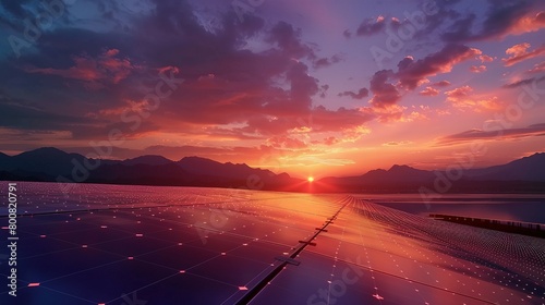 Renewable Horizons: Sunset View of Remote Photovoltaic Power Station