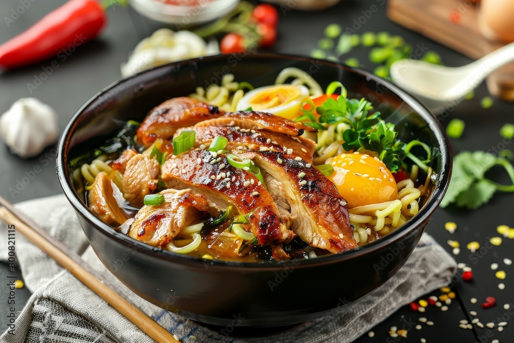 Asian style egg noodle soup with stewed chicken Asian style egg noodle soup with stewed chicken