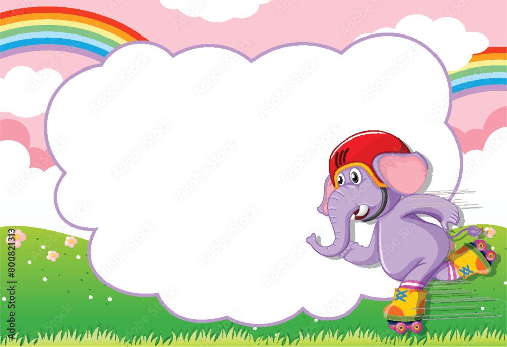 Cartoon elephant with a blank cloud for text.