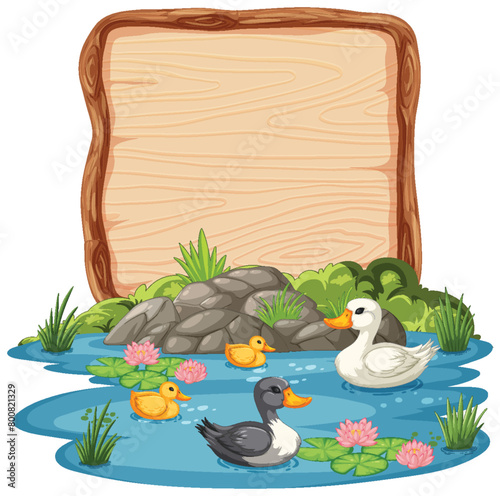 Vector illustration of ducks in a tranquil pond