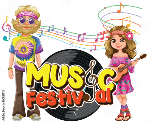 Cartoon of hippie characters at a music festival