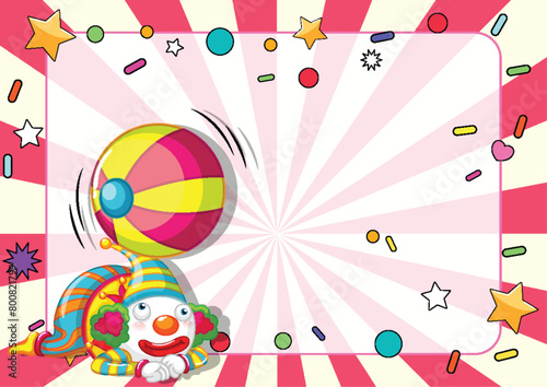 Vibrant clown with ball on a dynamic background.