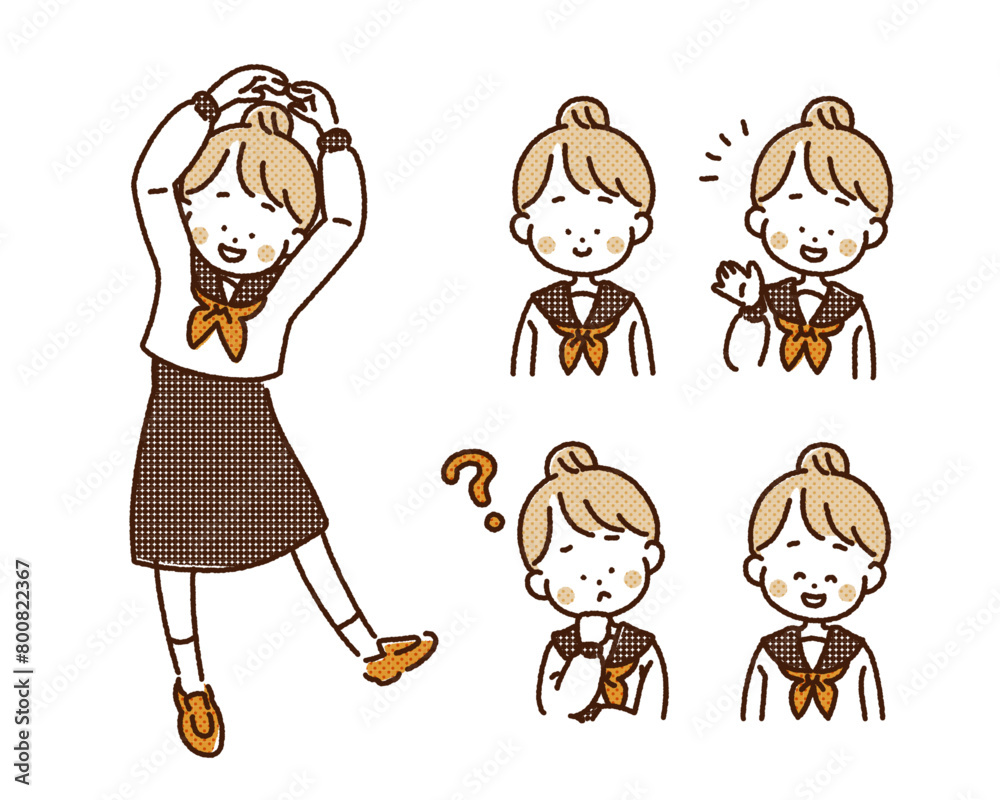 セーラー服の学生の表情イラスト・アイコンセット セーラー服の学生の表情イラスト・アイコンセット
