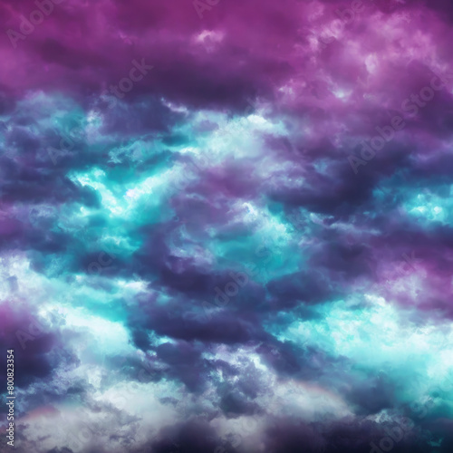 Vivid Turquoise and Purple Clouds in an Abstract Sky at Dusk