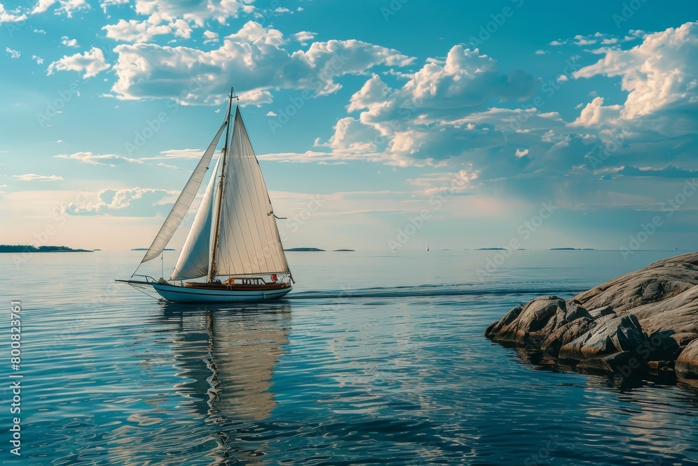 Fototapeta premium Beautiful landscape with sailboat 
