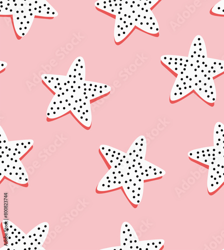 Star with small dots pink background seamless pattern all over print graphic vector artwork
