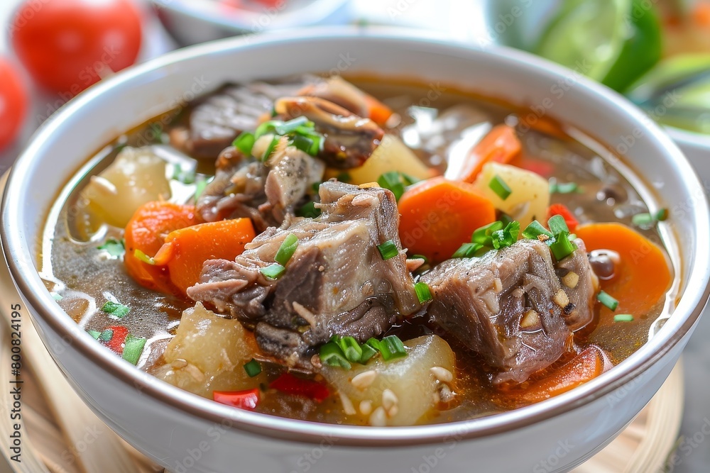 Beef rib soup with tomato carrots potato and broth Served in cold weather or Eid Al Adha