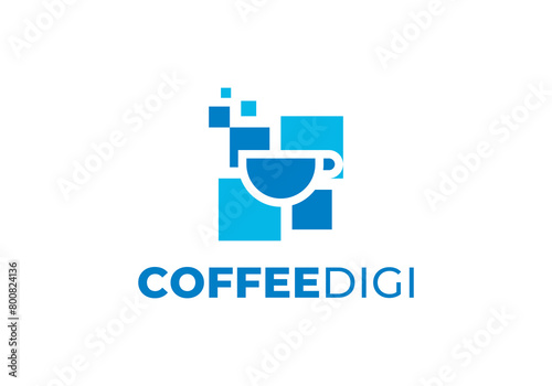 coffee digital logo. drink, restaurant, cafe symbol vector design