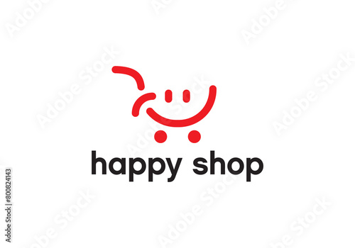 shop smile logo combination. modern minimalist for happy shopping vector design