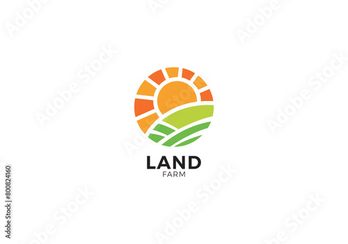 landscape with sun logo. creative agriculture symbol vector design