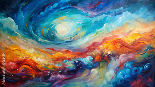Abstract space backdrop with swirling fiery energy in orange, blue, and yellow