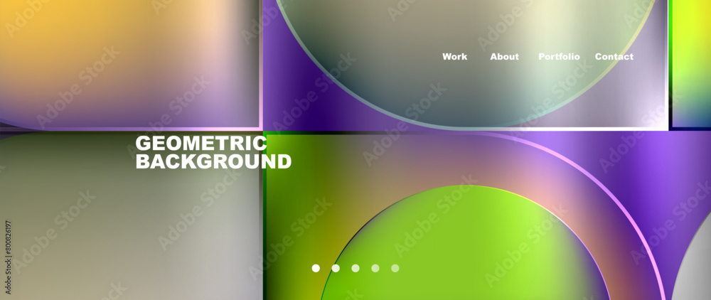 Fototapeta premium A vibrant geometric background featuring circles and squares in colors like violet, magenta, and electric blue. This artful pattern is inspired by macro photography and technology