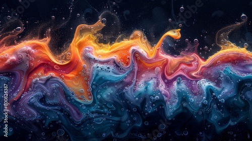 A painting of a wave with a splash of orange and blue © Exnoi