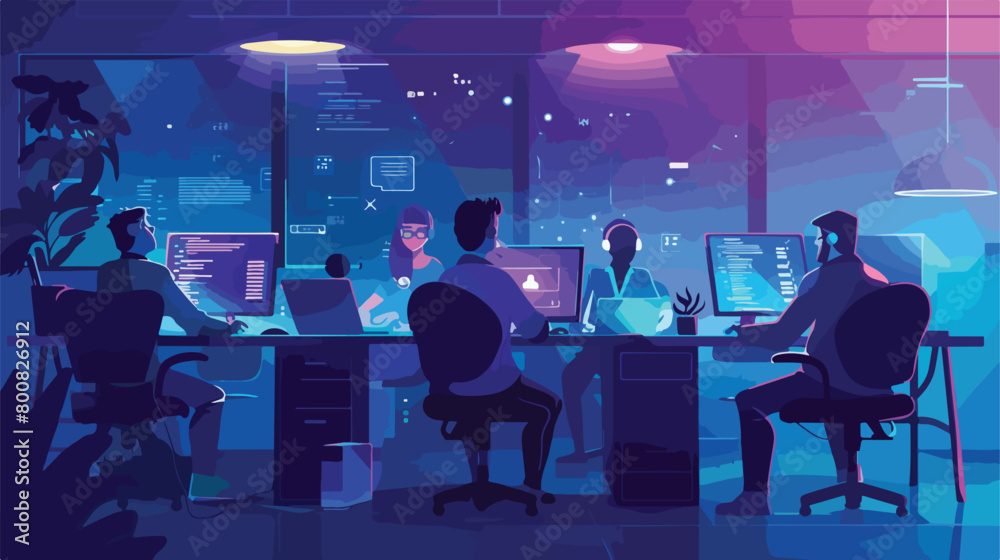Team of programmers working in office Vector illustration