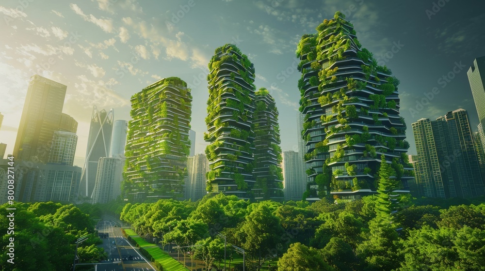 Fototapeta premium A city street with a lot of greenery and trees