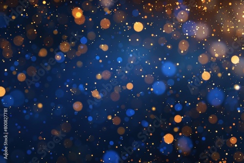 Fireworks and golden bokeh on blue background. Generate AI image
